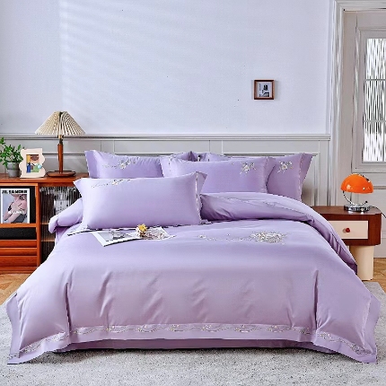 91家纺网 家纺一手货源 找家纺 2026婚庆送礼休闲居家5060双股棉轻奢高端绣花圆角款四件套新品