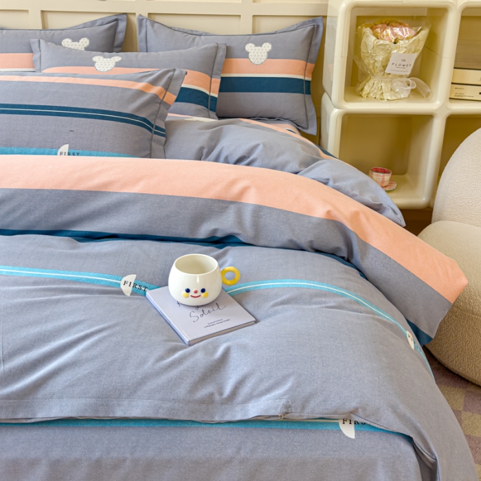 91家纺网 家纺一手货源 找家纺 喷气AB版生态加厚长绒棉纯棉全棉磨毛印花四件套三件套直播