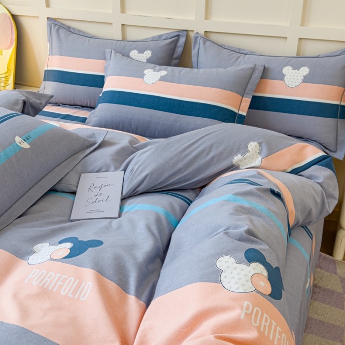 91家纺网 家纺一手货源 找家纺 喷气AB版生态加厚长绒棉纯棉全棉磨毛印花四件套三件套直播