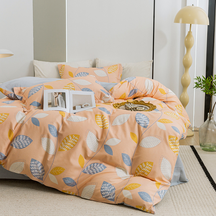 91家纺网 家纺一手货源 找家纺 2024新款全棉加厚长绒棉数码印花四件套 清风随心-桔