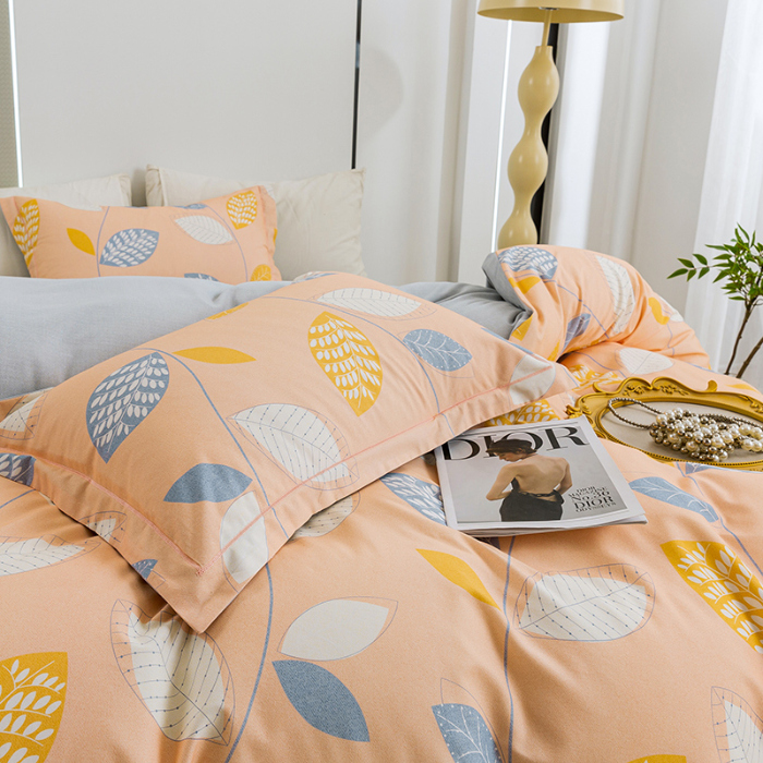 91家纺网 家纺一手货源 找家纺 2024新款全棉加厚长绒棉数码印花四件套 清风随心-桔