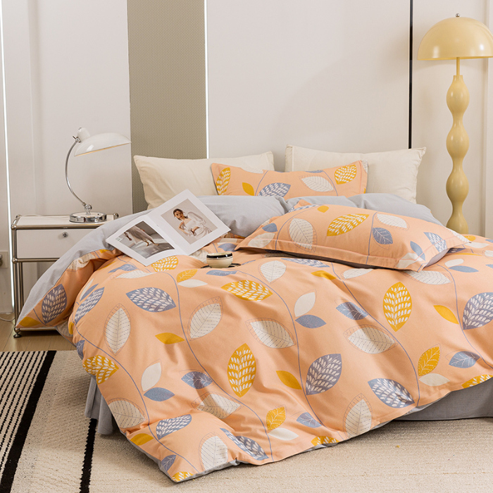 91家纺网 家纺一手货源 找家纺 2024新款全棉加厚长绒棉数码印花四件套 清风随心-桔