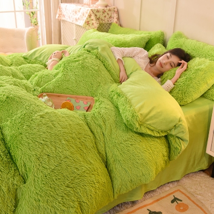 91家纺网 家纺一手货源 找家纺 （总）经年 2025年新款纯色水貂绒水晶绒长毛绒保暖牛奶绒兔绒四件套