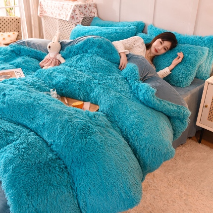 91家纺网 家纺一手货源 找家纺 （总）经年 2025年新款纯色水貂绒水晶绒长毛绒保暖牛奶绒兔绒四件套