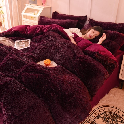 91家纺网 家纺一手货源 找家纺 （总）经年 2025年新款纯色水貂绒水晶绒长毛绒保暖牛奶绒兔绒四件套