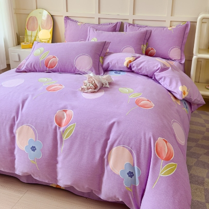 91家纺网 家纺一手货源 找家纺 喷气AB版生态加厚长绒棉纯棉全棉磨毛印花四件套三件套直播