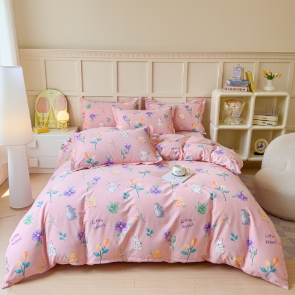 91家纺网 家纺一手货源 找家纺 喷气AB版生态加厚长绒棉纯棉全棉磨毛印花四件套三件套直播