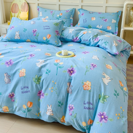 91家纺网 家纺一手货源 找家纺 喷气AB版生态加厚长绒棉纯棉全棉磨毛印花四件套三件套直播