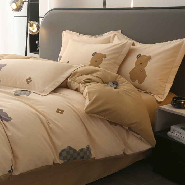 91家纺网 家纺一手货源 找家纺 大吉 2025新款加厚活性喷气磨毛棉四件套被套床单床笠学生单人三件套 路易熊