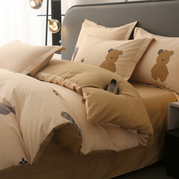 91家纺网 家纺一手货源 找家纺 大吉 2025新款加厚活性喷气磨毛棉四件套被套床单床笠学生单人三件套 路易熊