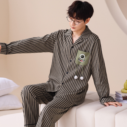 91家纺网 家纺一手货源 找家纺 （总）春秋季新款纯棉休闲简约睡衣高级质量家居服夏季男士宽松舒适睡衣翻领