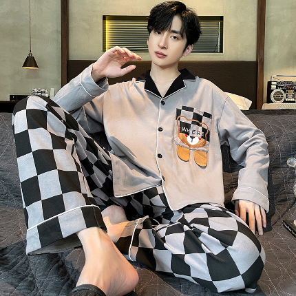 91家纺网 家纺一手货源 找家纺 （总）春秋季新款纯棉休闲简约睡衣高级质量家居服夏季男士宽松舒适睡衣翻领