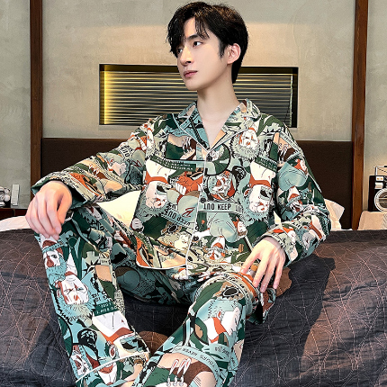 91家纺网 家纺一手货源 找家纺 （总）春秋季新款纯棉休闲简约睡衣高级质量家居服夏季男士宽松舒适睡衣翻领