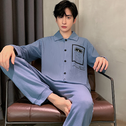91家纺网 家纺一手货源 找家纺 （总）春秋季新款纯棉休闲简约睡衣高级质量家居服夏季男士宽松舒适睡衣翻领