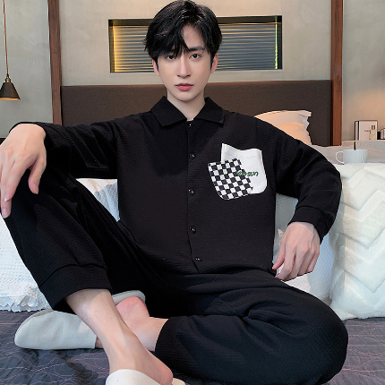 91家纺网 家纺一手货源 找家纺 （总）春秋季新款纯棉休闲简约睡衣高级质量家居服夏季男士宽松舒适睡衣翻领