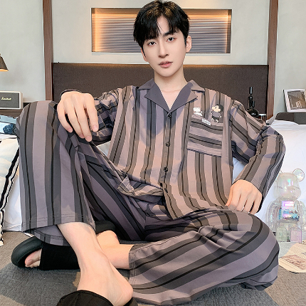 91家纺网 家纺一手货源 找家纺 （总）春秋季新款纯棉休闲简约睡衣高级质量家居服夏季男士宽松舒适睡衣翻领