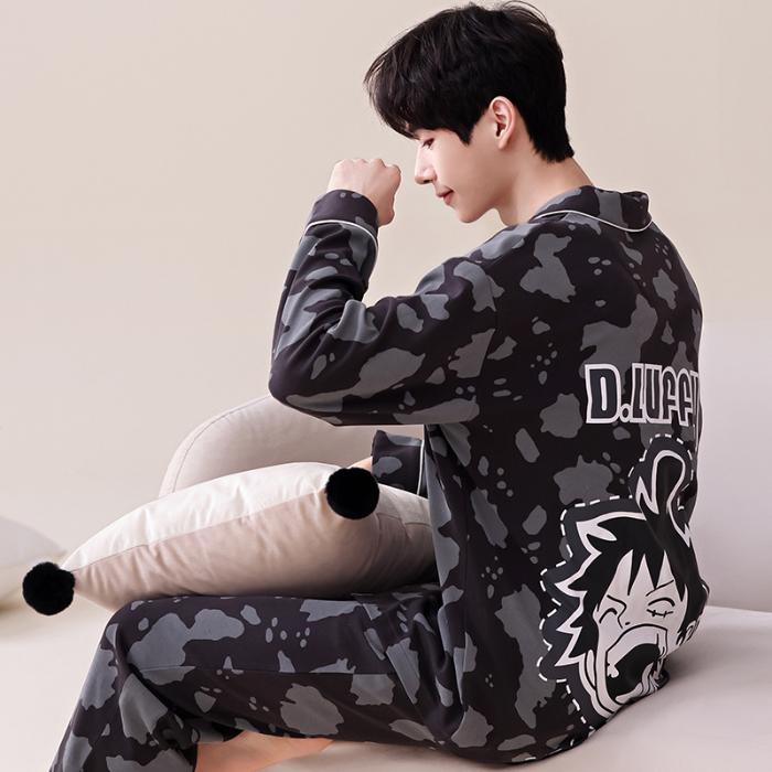 91家纺网 家纺一手货源 找家纺 春秋季新款纯棉休闲简约睡衣高级质量家居服夏季男士宽松舒适睡衣翻领 678男