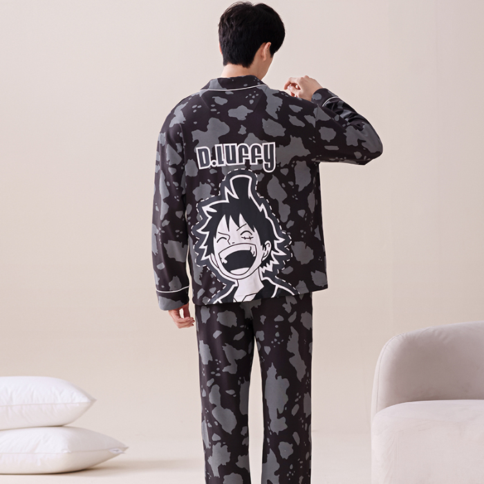 91家纺网 家纺一手货源 找家纺 春秋季新款纯棉休闲简约睡衣高级质量家居服夏季男士宽松舒适睡衣翻领 678男