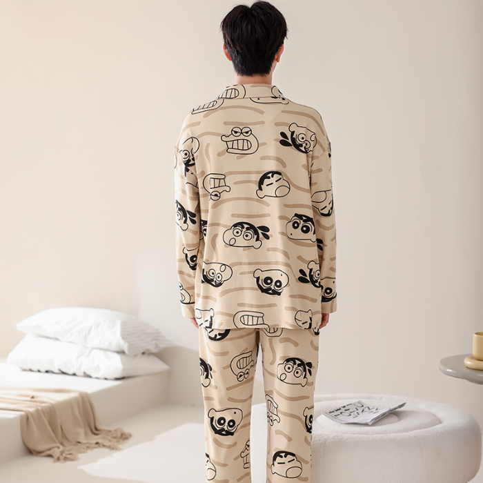 91家纺网 家纺一手货源 找家纺 春秋季新款纯棉休闲简约睡衣高级质量家居服夏季男士宽松舒适睡衣翻领 709男