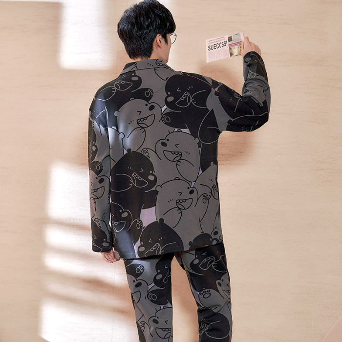 91家纺网 家纺一手货源 找家纺 春秋季新款纯棉休闲简约睡衣高级质量家居服夏季男士宽松舒适睡衣翻领 89202