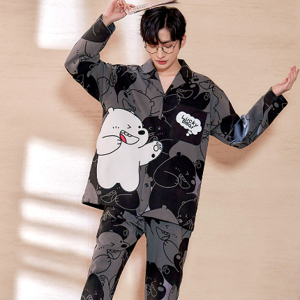 春秋季新款纯棉休闲简约睡衣高级质量家居服夏季男士宽松舒适睡衣翻领 89202