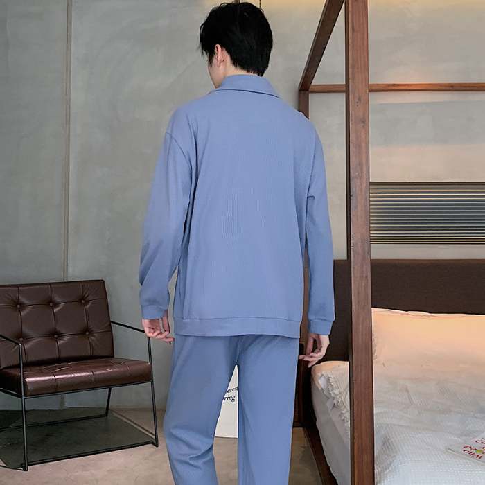 91家纺网 家纺一手货源 找家纺 春秋季新款纯棉休闲简约睡衣高级质量家居服夏季男士宽松舒适睡衣翻领 89250