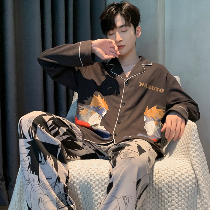 91家纺网 家纺一手货源 找家纺 春秋季新款纯棉休闲简约睡衣高级质量家居服夏季男士宽松舒适睡衣翻领 89286碳灰色