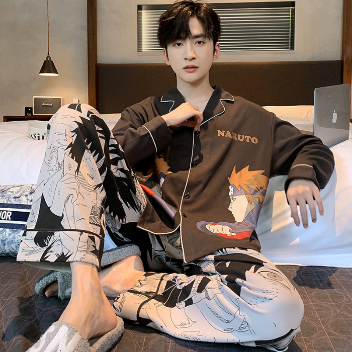 91家纺网 家纺一手货源 找家纺 春秋季新款纯棉休闲简约睡衣高级质量家居服夏季男士宽松舒适睡衣翻领 89286碳灰色