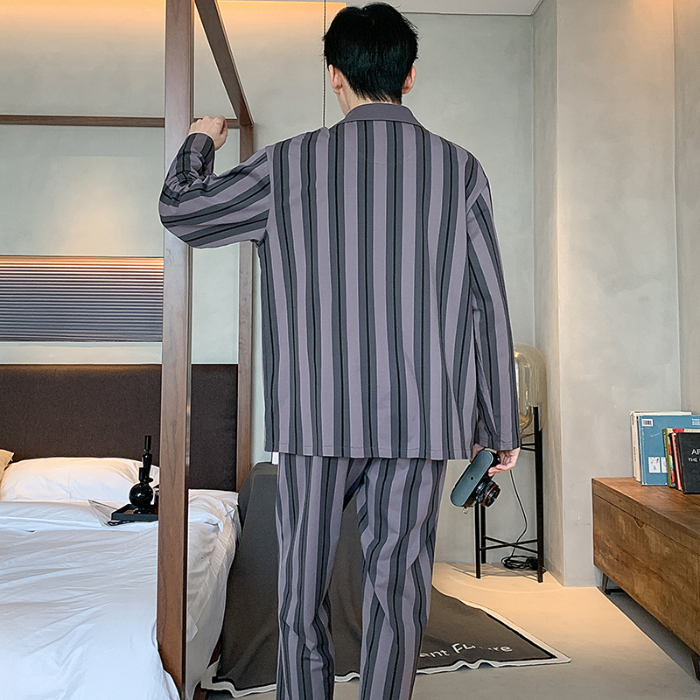 91家纺网 家纺一手货源 找家纺 春秋季新款纯棉休闲简约睡衣高级质量家居服夏季男士宽松舒适睡衣翻领 89314