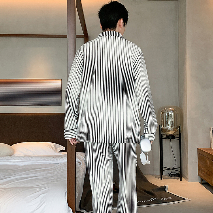 91家纺网 家纺一手货源 找家纺 春秋季新款纯棉休闲简约睡衣高级质量家居服夏季男士宽松舒适睡衣翻领 89315