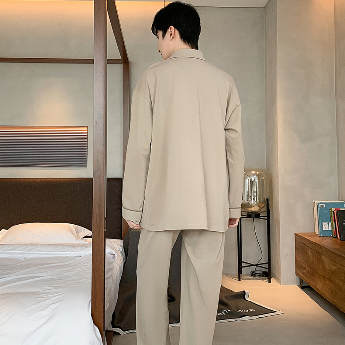 91家纺网 家纺一手货源 找家纺 春秋季新款纯棉休闲简约睡衣高级质量家居服夏季男士宽松舒适睡衣翻领 89319