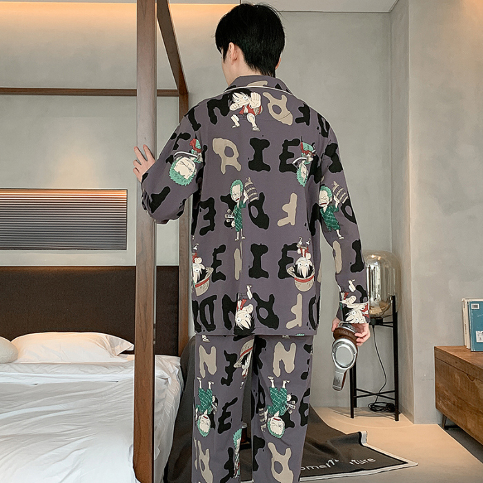 91家纺网 家纺一手货源 找家纺 春秋季新款纯棉休闲简约睡衣高级质量家居服夏季男士宽松舒适睡衣翻领 89324