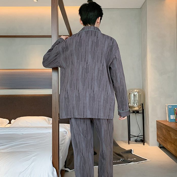 91家纺网 家纺一手货源 找家纺 春秋季新款纯棉休闲简约睡衣高级质量家居服夏季男士宽松舒适睡衣翻领 89325