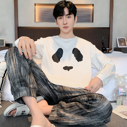 91家纺网 家纺一手货源 找家纺 （总）春秋季纯棉圆领睡衣男士卡通长袖家居服夏季青少年休闲可外穿套装