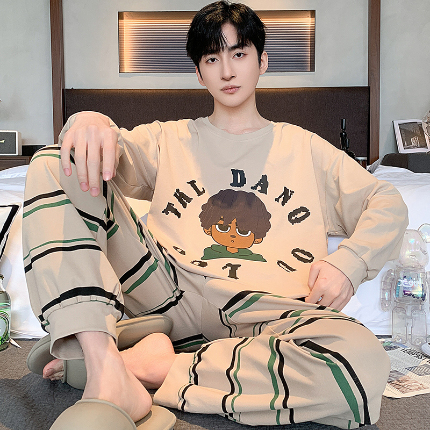 91家纺网 家纺一手货源 找家纺 （总）春秋季纯棉圆领睡衣男士卡通长袖家居服夏季青少年休闲可外穿套装