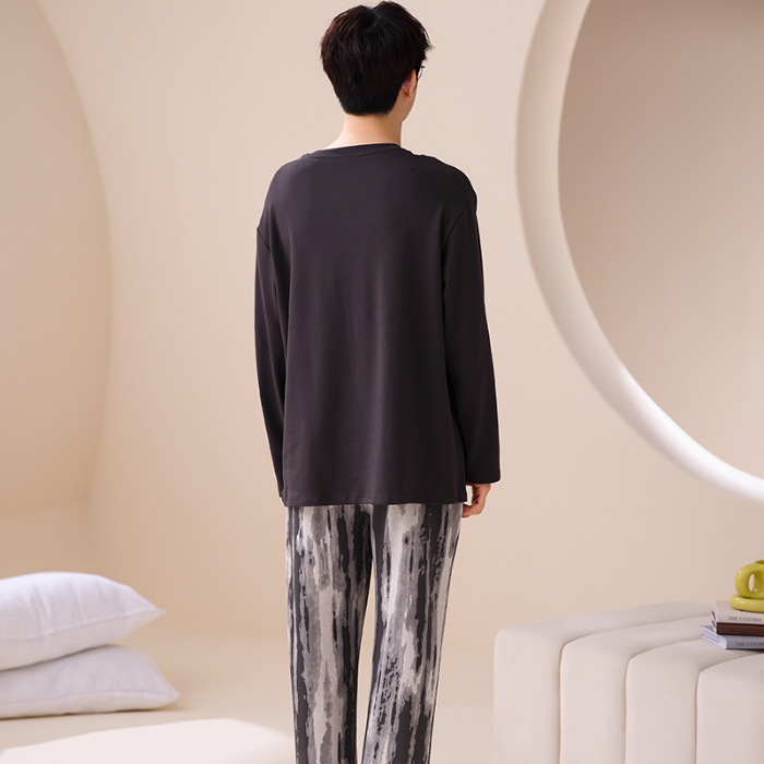 91家纺网 家纺一手货源 找家纺 春秋季纯棉圆领睡衣男士卡通长袖家居服夏季青少年休闲可外穿套装 666男