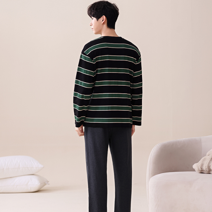 91家纺网 家纺一手货源 找家纺 春秋季纯棉圆领睡衣男士卡通长袖家居服夏季青少年休闲可外穿套装 676男