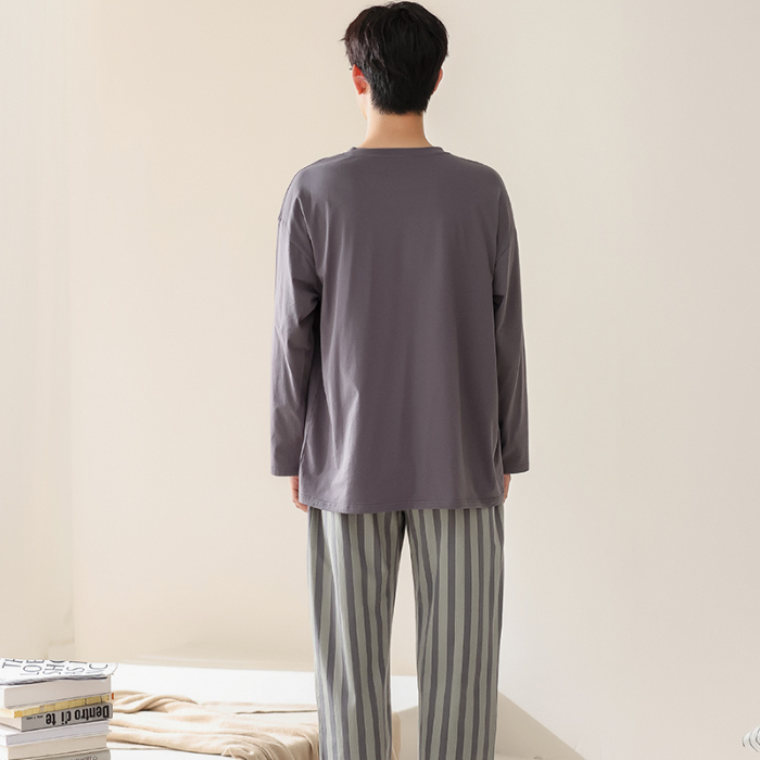 91家纺网 家纺一手货源 找家纺 春秋季纯棉圆领睡衣男士卡通长袖家居服夏季青少年休闲可外穿套装 683男