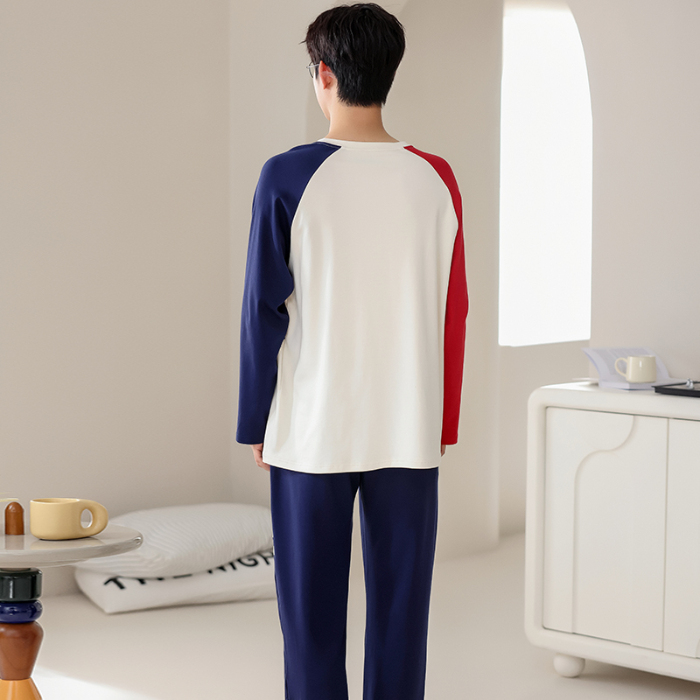 91家纺网 家纺一手货源 找家纺 春秋季纯棉圆领睡衣男士卡通长袖家居服夏季青少年休闲可外穿套装 700男