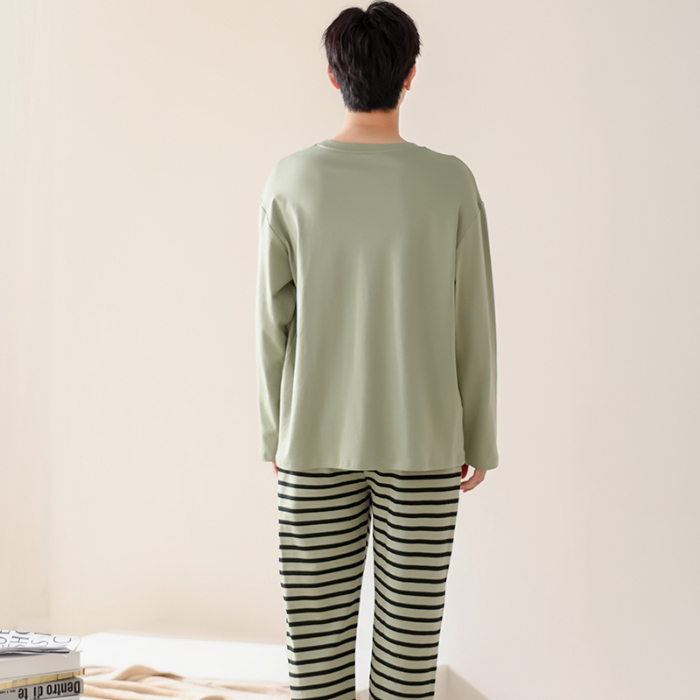 91家纺网 家纺一手货源 找家纺 春秋季纯棉圆领睡衣男士卡通长袖家居服夏季青少年休闲可外穿套装 702男