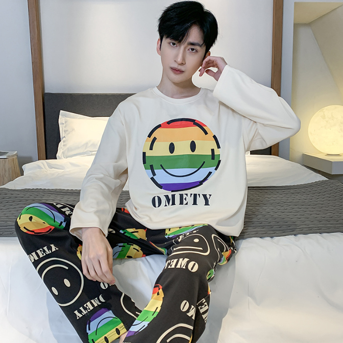 91家纺网 家纺一手货源 找家纺 春秋季纯棉圆领睡衣男士卡通长袖家居服夏季青少年休闲可外穿套装 89262