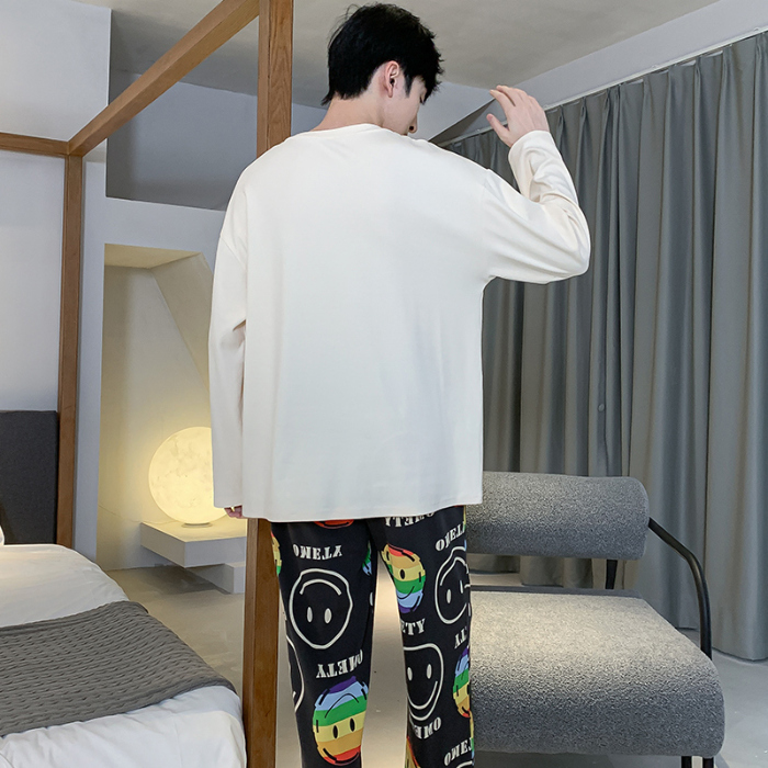 91家纺网 家纺一手货源 找家纺 春秋季纯棉圆领睡衣男士卡通长袖家居服夏季青少年休闲可外穿套装 89262