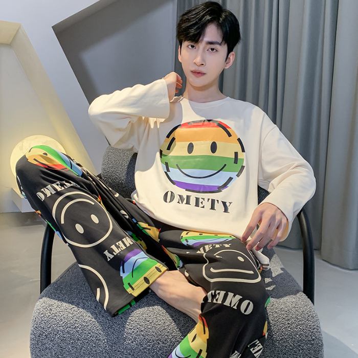 91家纺网 家纺一手货源 找家纺 春秋季纯棉圆领睡衣男士卡通长袖家居服夏季青少年休闲可外穿套装 89262