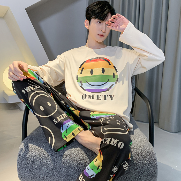 91家纺网 家纺一手货源 找家纺 春秋季纯棉圆领睡衣男士卡通长袖家居服夏季青少年休闲可外穿套装 89262