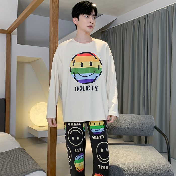 91家纺网 家纺一手货源 找家纺 春秋季纯棉圆领睡衣男士卡通长袖家居服夏季青少年休闲可外穿套装 89262