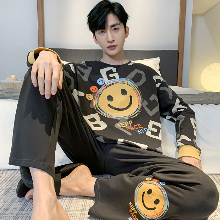 91家纺网 家纺一手货源 找家纺 春秋季纯棉圆领睡衣男士卡通长袖家居服夏季青少年休闲可外穿套装 89263