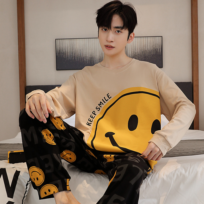 91家纺网 家纺一手货源 找家纺 春秋季纯棉圆领睡衣男士卡通长袖家居服夏季青少年休闲可外穿套装 89287