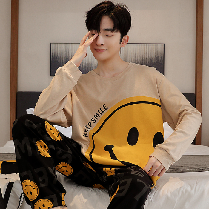 91家纺网 家纺一手货源 找家纺 春秋季纯棉圆领睡衣男士卡通长袖家居服夏季青少年休闲可外穿套装 89287