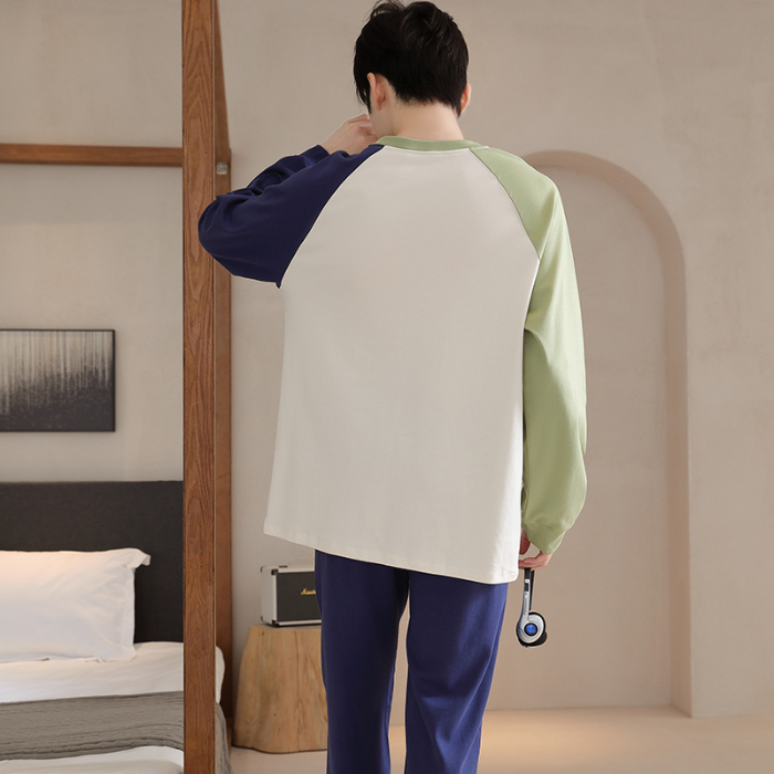 91家纺网 家纺一手货源 找家纺 春秋季纯棉圆领睡衣男士卡通长袖家居服夏季青少年休闲可外穿套装 89294