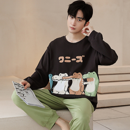 春秋季纯棉圆领睡衣男士卡通长袖家居服夏季青少年休闲可外穿套装 89296